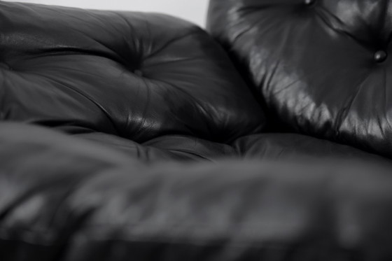 Image 1 of Vintage Mid-Century Scandinavian Modern Glamour Leather Black & Gold Sofa by John-Bertil Häggström for Swed-Form, 1970s