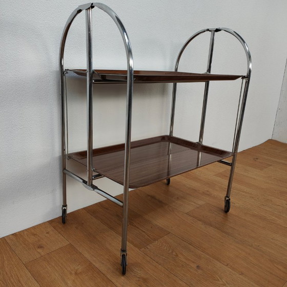 Image 1 of Vintage barcart drankkar trolley butlerwagen serveerwagen. Inklapbaar