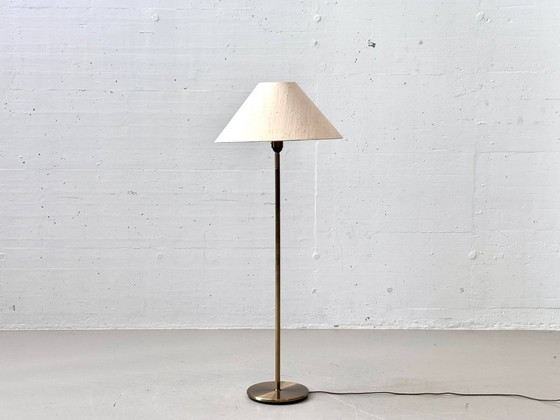 Image 1 of Lampadaire élégant en laiton avec abat-jour en tissu, années 1990