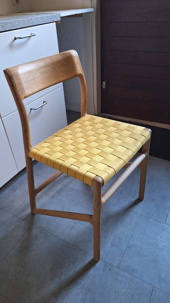 Three wooden Gazzda Fawn chairs with yellow woven seat, Dining chairs, Textile, Brown, Scandinavian (photo 5 of 5)