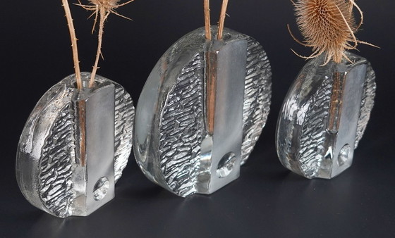 Image 1 of set of 3 round solifleur BLOCK VASES walther glas 60s 70s op art arrangement vases