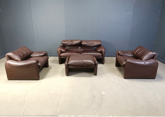 Image 1 of Vintage lederen Maralunga bankstel door Vico Magistretti voor Cassina, 1973