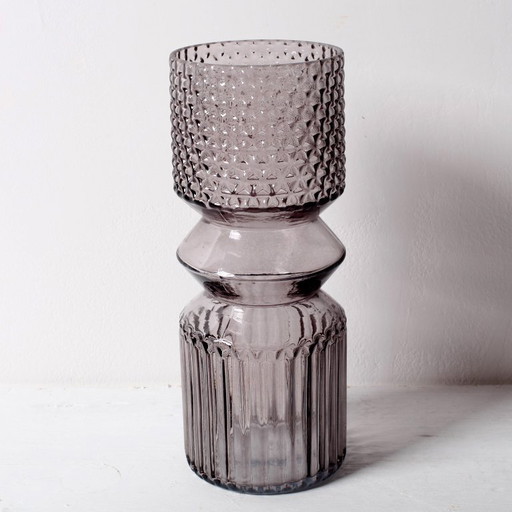 Smoky Purple Vintage Stylish Pressed Glass Vase / Italy / 1990s