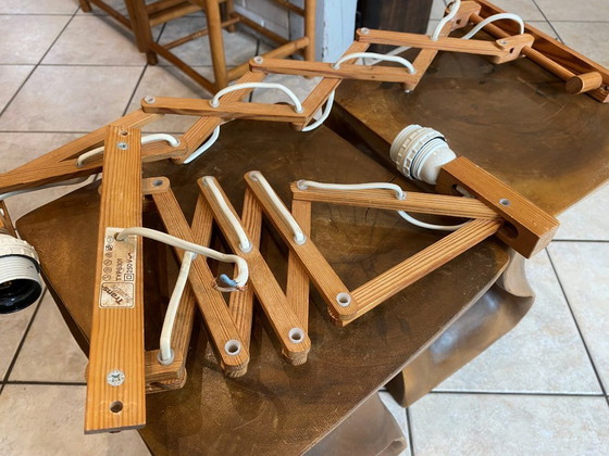 Image 1 of Coppia di appliques a fisarmonica in legno di pino di Translandia Danimarca Scandinavo vintage 1960