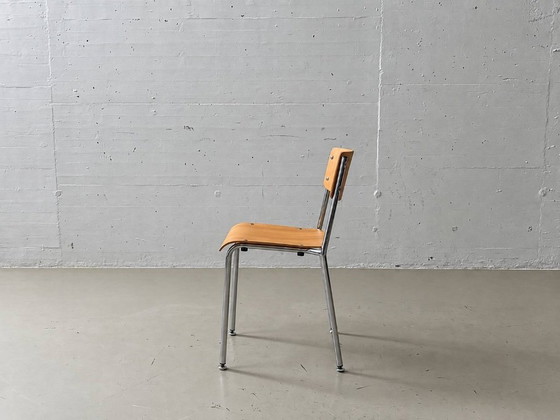 5 Stackable Chrome Steel Chairs, 1990s – Side chairs, Wood (photo 8 of 12)