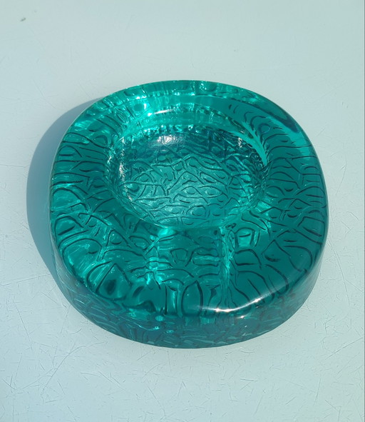 Cendrier D'Art Kosta Boda Verre Massif Émeraude Ca.1970