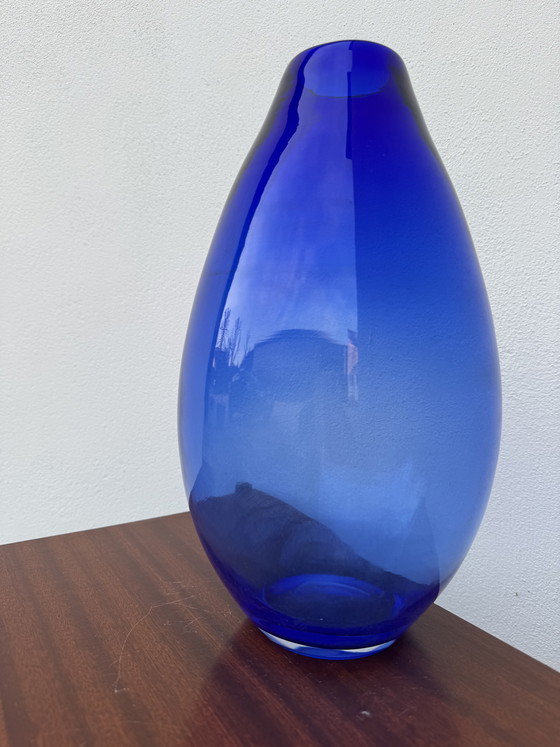 Image 1 of Large vintage cobalt blue blown glass vase