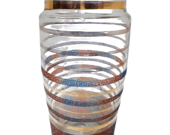 Image 1 of Vintage glazen vaas, gekleurde en gouden cirkels