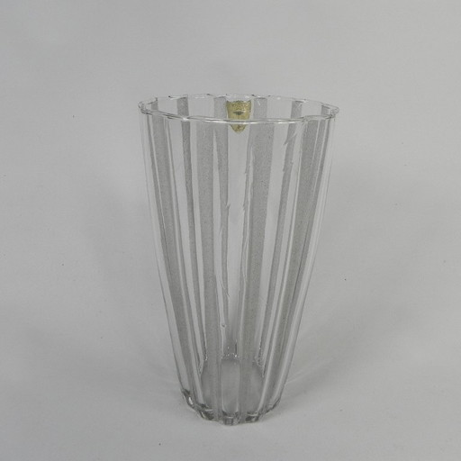 Vase with 12 vertical frosted glass ribs, Verrerie de Fains, 1950s