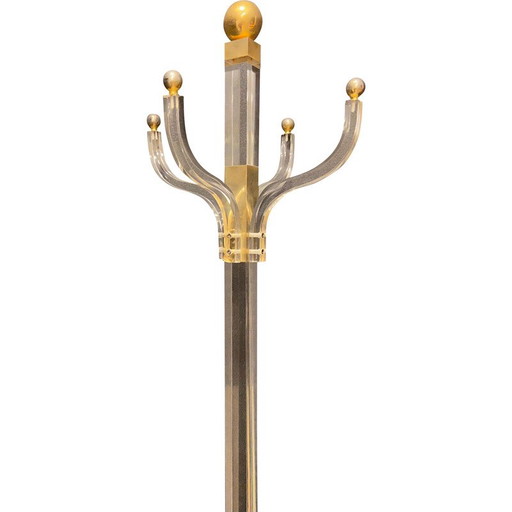 Vintage coat rack in methacrylate and gilded brass, 1970