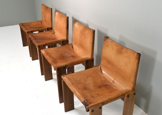 Image 1 of 4x Chaises Monk en cuir cognac par Afra & Tobia Scarpa pour Molteni, Italie 1974