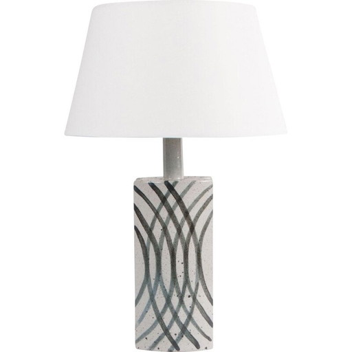 Vintage white table lamp with freehand black decorations by Per Linnemann-Schmidt, Denmark 1960