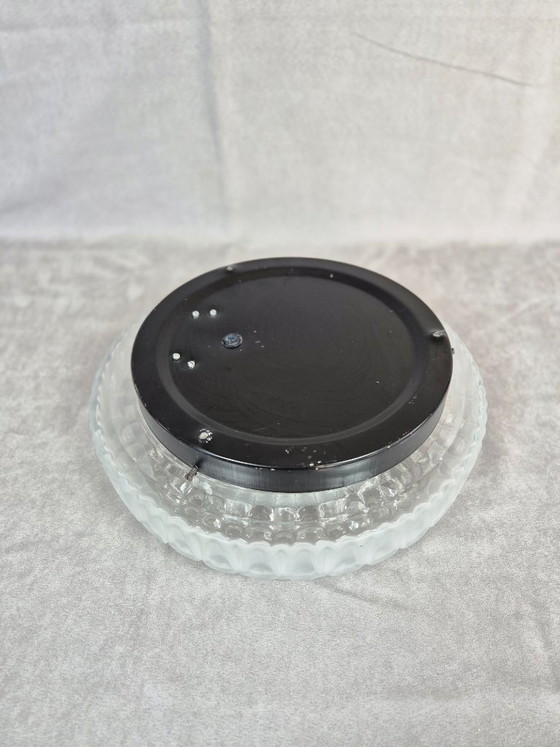Image 1 of Vintage Pressed Glass Flush Mount Ceiling Light, Mid-Century Style, 2x E27, 29.5 cm