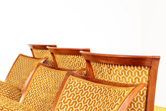 Image 1 of Eetkamerstoelen set van 6 art deco geometrische jacquard gouden honingraat