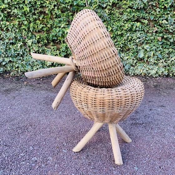 Image 1 of Een paar vintage rieten krukjes