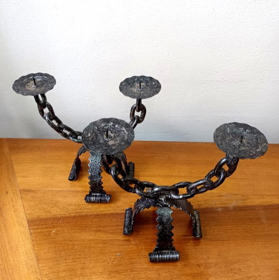 Image 1 of 2x portacandele a catena in ferro battuto Spagna