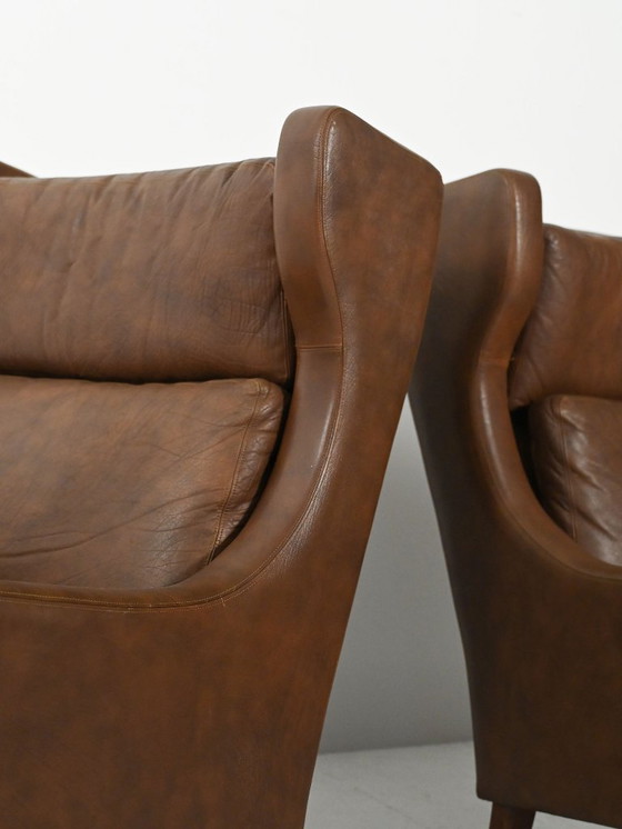 Image 1 of Coppia di poltrone danesi vintage in pelle marrone
