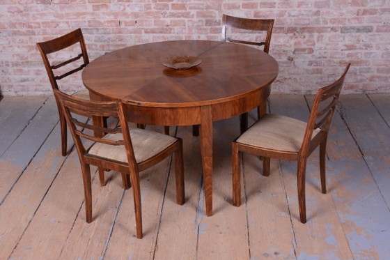 Set of Six Original Art Deco Chairs, Walnut, Revived Polish, Czech, 1920s, Dining chairs, Textile, Wood (photo 2 of 14)