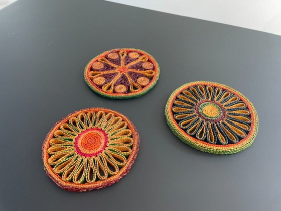 Image 1 of Set of 3 retro wicker coasters