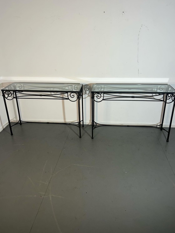 Image 1 of Twee gesmede console tafels.