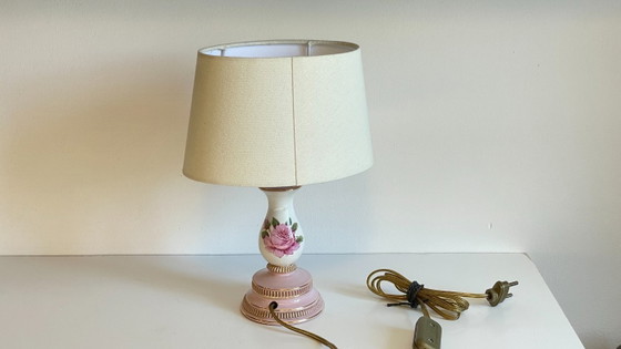 Image 1 of Ceramic Lamp, Italy, Roses and Gold