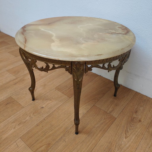 Vintage Regency ronde salontafel koffietafel met marmer, onyx blad