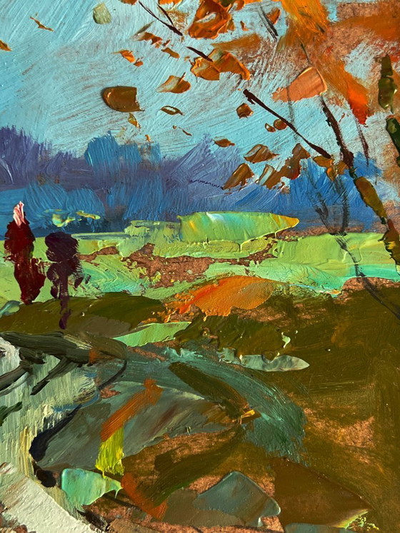 Image 1 of Dipinto ad olio originale Paesaggio rurale Natura Autunno Sentiero nel campo