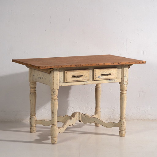 Antique white solid wood table (France, c.1900)