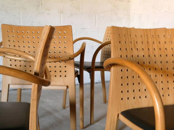 set of 6 chairs 290F by Wulf Schneider for Thonet, 1990 – Dining chairs, Leather, Wood, Design (photo 6 of 8)
