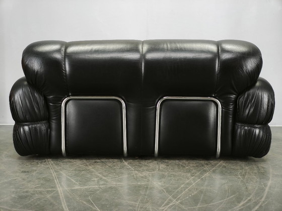 Image 1 of 1970s Italian Two-Seat Sofa by Adriano Piazzesi in Chrome and Leatherette