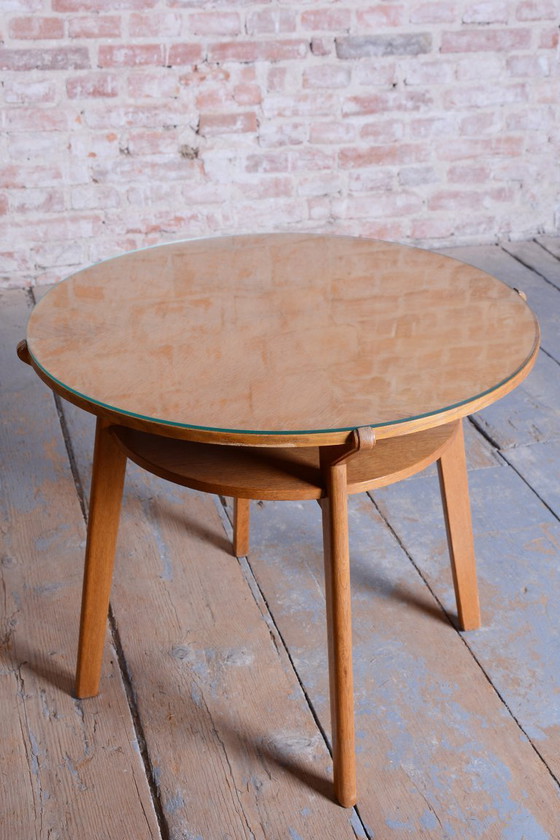 Originaler Couchtisch aus der Mitte des 20. Jahrhunderts, von JITONA Soběslav, Eiche, Glas, Tschechien, (photo 7 of 11)