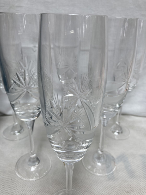 Image 1 of 6 kristallen champagneglazen Tsjechië 90'S