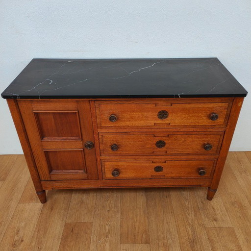 Vintage Frans dressoir commode, ladekast, badkamermeubel met marmer blad