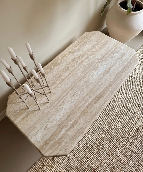 Image 1 of Solid travertine table sculptural vintage eye-catcher