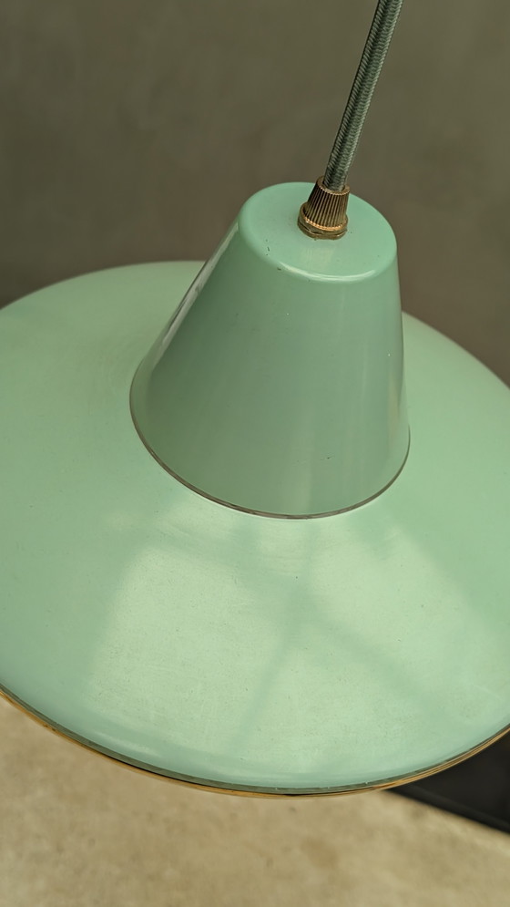 Image 1 of Franse Mintgroene hanglamp glas 60's