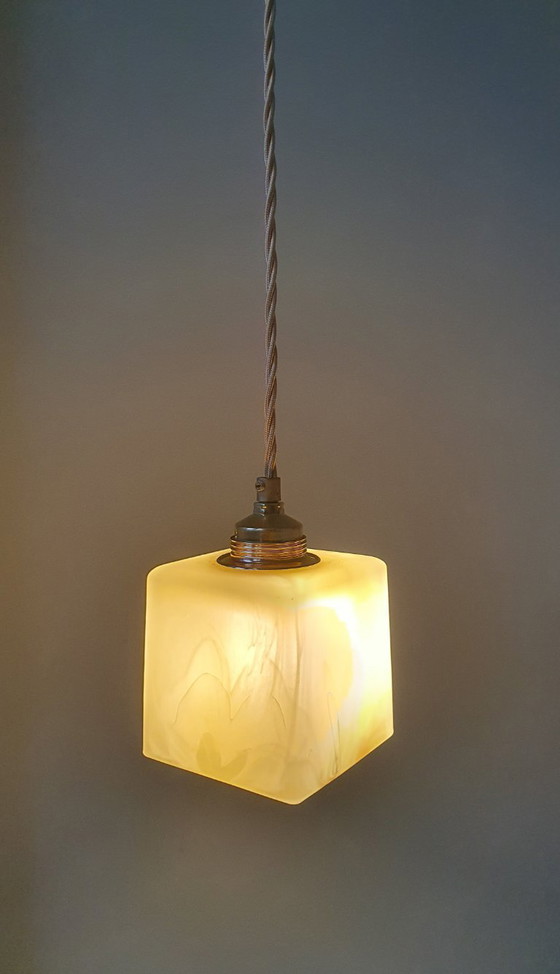 Image 1 of 2 Mid-Century Square Glass Clouded Alabaster Lamps