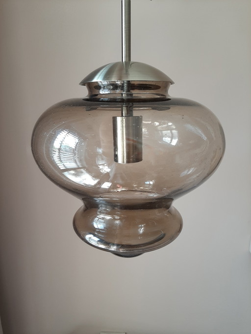 Vintage drop lamp | 1970s lamp | smoked glass