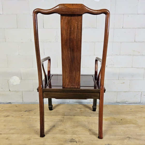 Image 1 of Set of Vintage Cherry Wood Chinese Armchairs / Asian / Bohemian Dining Table Chairs