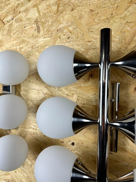 Image 1 of 2x 60s 70s 6-flame Sputnik wall lights from Kaiser Leuchten opal glass