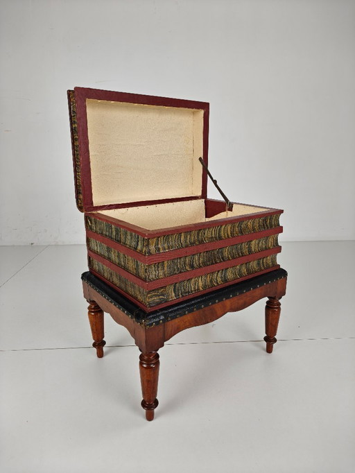 Leather imitation book box on stand – English, ca. 1830