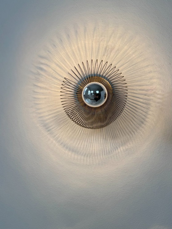 Image 1 of Pair of vintage spring wall lights, matte metal, France, 1970