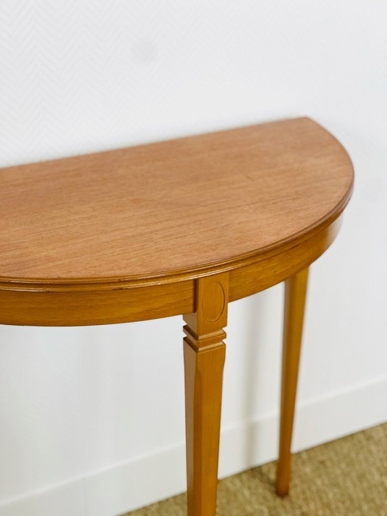 Image 1 of Table console demi-lune vintage en teck par Legate Furniture, 1970
