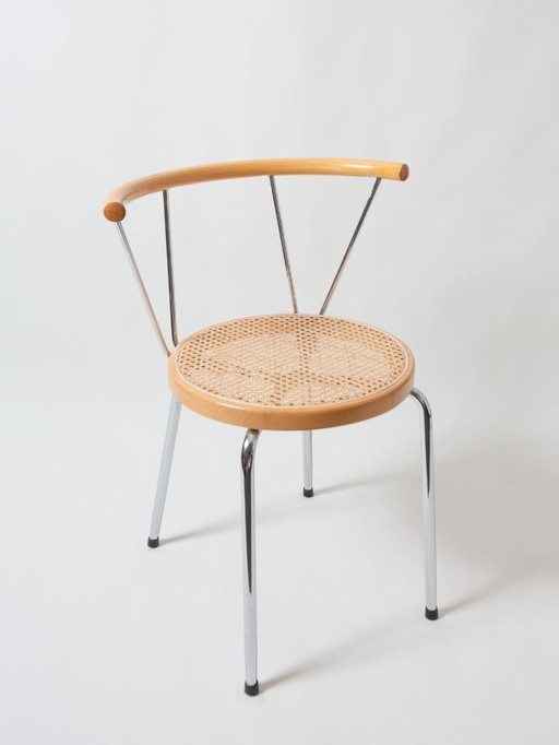 Sedie con seduta in rattan e cromo