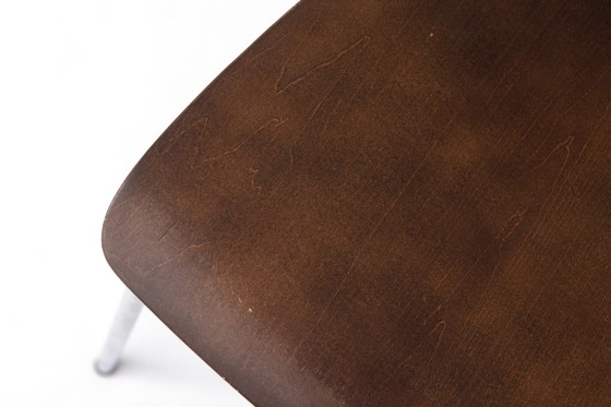 Een paar vintage multiplex eetkamerstoelen, Duits design uit de jaren 80, metalen poten, mid-century modern (photo 3 of 11)