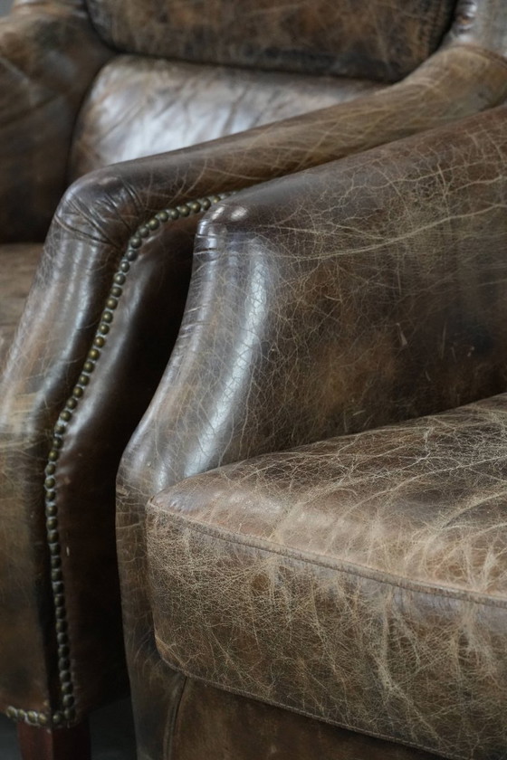 Image 1 of 2x Comfortabele Vintage Rundleren Fauteuil