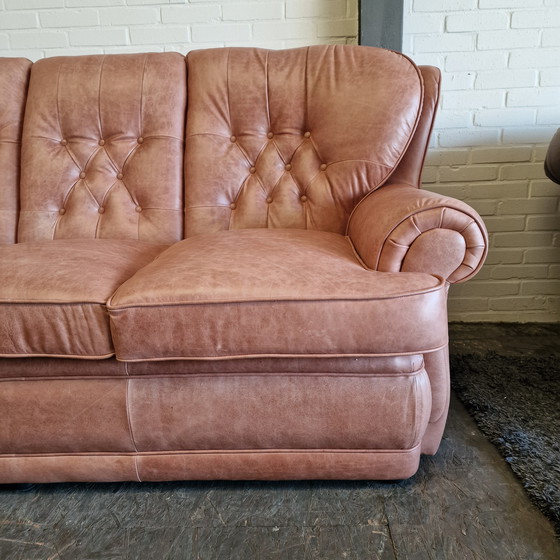Image 1 of Ensemble canapé Chesterfield Haeck 2 places + 3 places - Cuir de boeuf vintage C1058