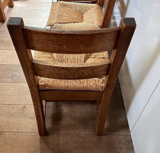 Houten butalistische stoelen set, Eetkamerstoelen, Rotan, Beige (foto 8 van 9)