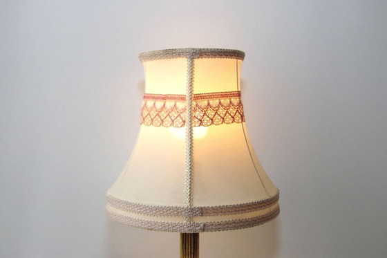 Image 1 of Brass table lamp with fabric border, 41cm, 1970s vintage