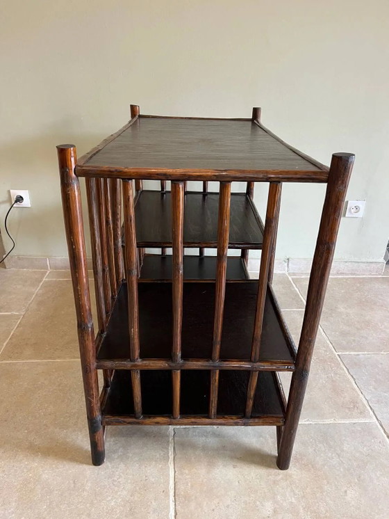 Bruin rotan console rek – Wandrek, Wicker, Rattan, Vintage (photo 7 of 18)