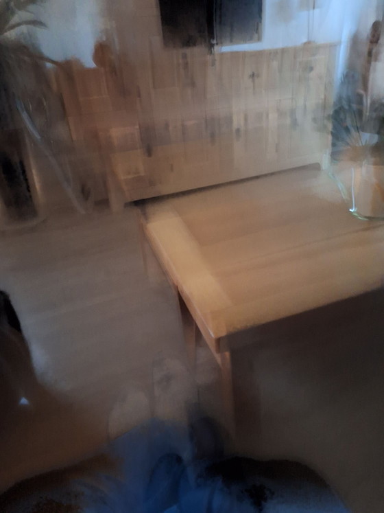 massief eiken salontafel met lade, Hout, Metaal, Meerdere kleuren (foto 5 van 5)